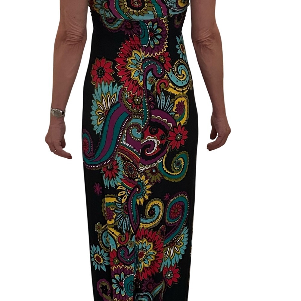 Paisley Halter Maxi Dress Colorful Floral Print Sleeveless Long Dress - Picture 4 of 16